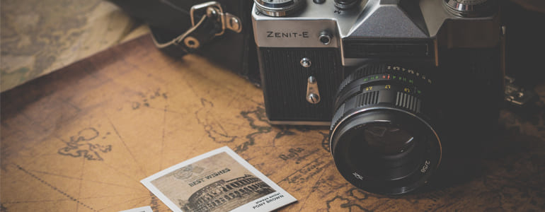 Vintage Camera and Photos on Map