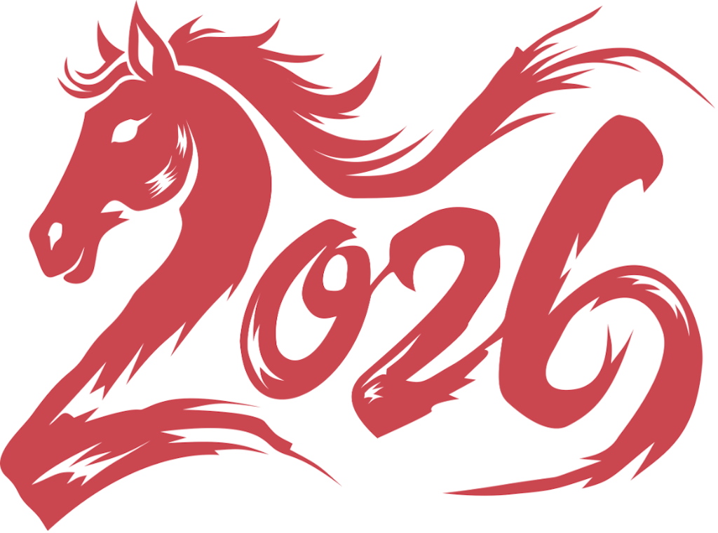 A red graphic of the number 2026, with a stylised horse forming the number two.