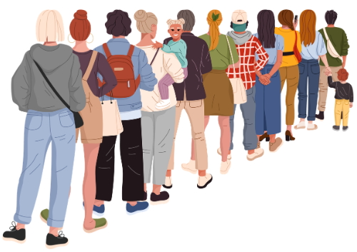 An illustration of people queueing