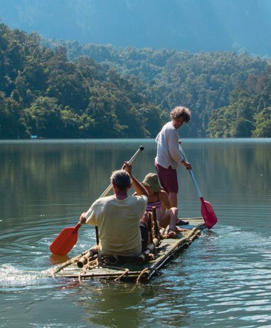 Bamboo rafting on a tranquil river