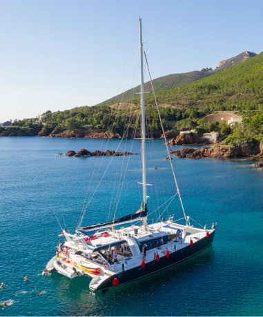 Catamaran sailing on a sunny day
