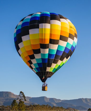 Hot air balloon in flight