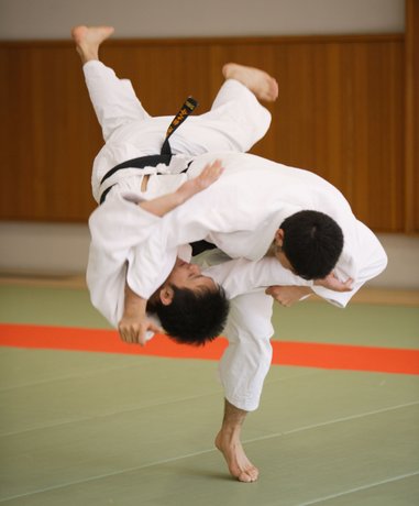 Judo practitioners in action