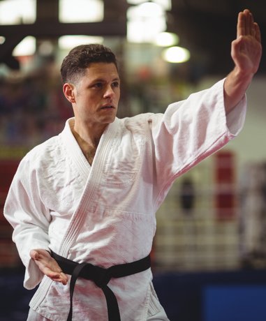 Karate practitioner performing a kata
