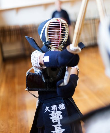 Kendo practitioner in traditional armor