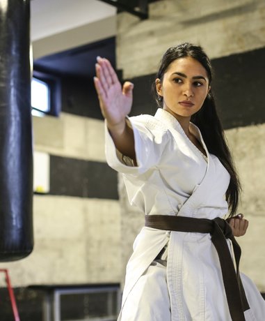 Martial artist performing a high kick