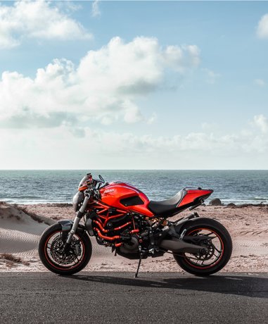 Motorcyclist riding on a scenic road