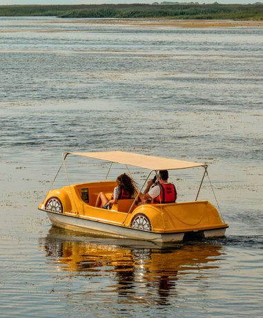 People enjoying a pedalo ride