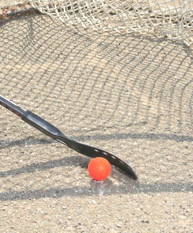 Street hockey player in action