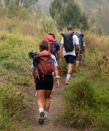 Trekker in mountainous terrain